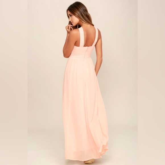 LULUS Air of Romance Peach Pink Halter Maxi Dress Size Medium - Picture 2 of 10